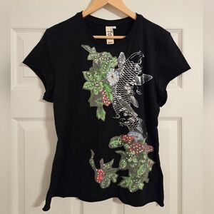 For love and liberty Black Graphic Tee with Floral Design size large